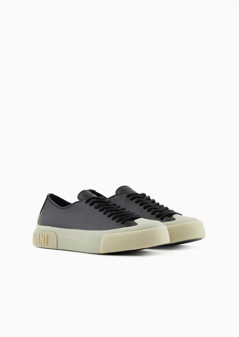 Black Emporio Armani Leather Sneakers With Clear Soles | EA-SN57227