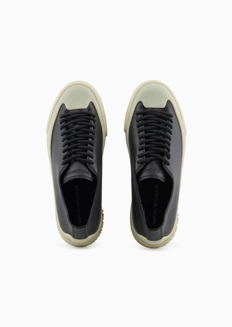 Black Emporio Armani Leather Sneakers With Clear Soles | EA-SN57227