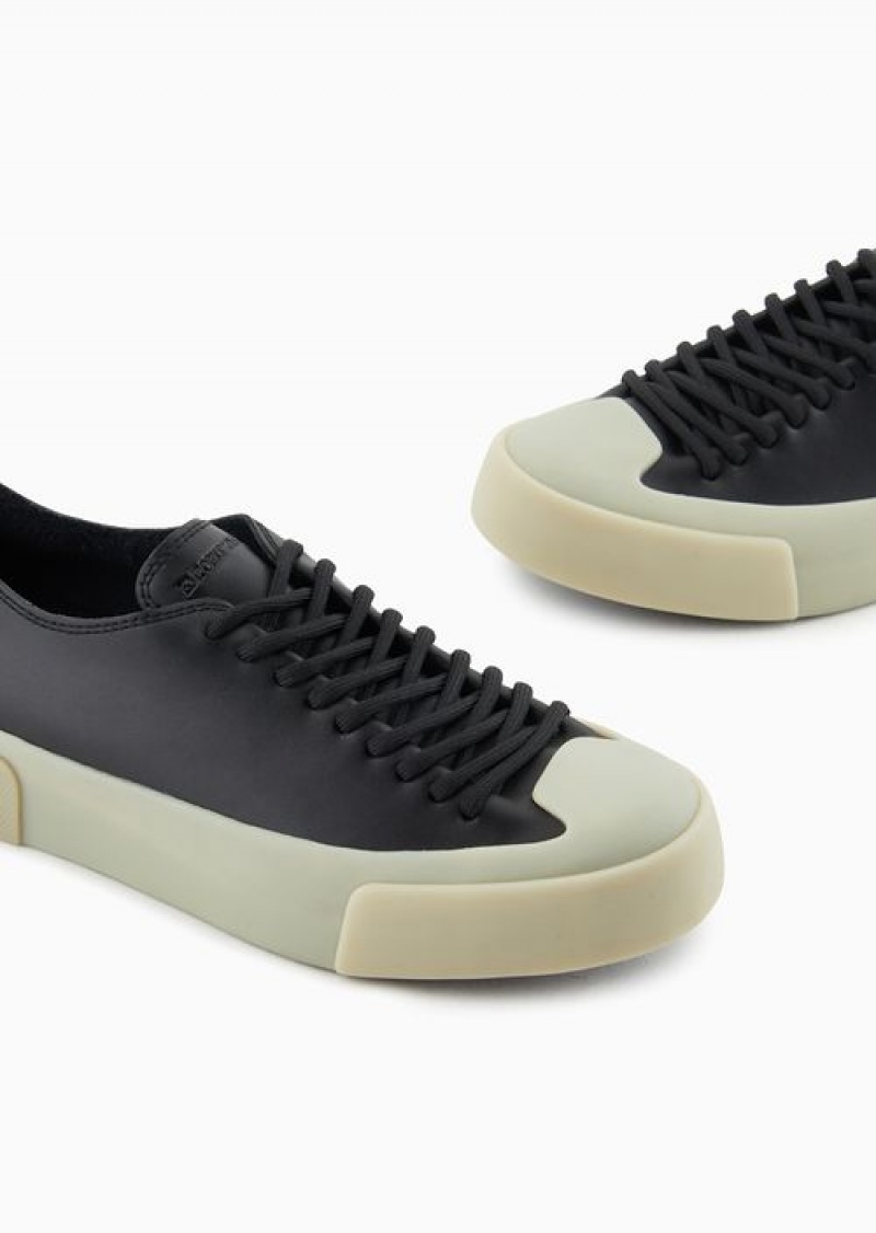 Black Emporio Armani Leather Sneakers With Clear Soles | EA-SN57227