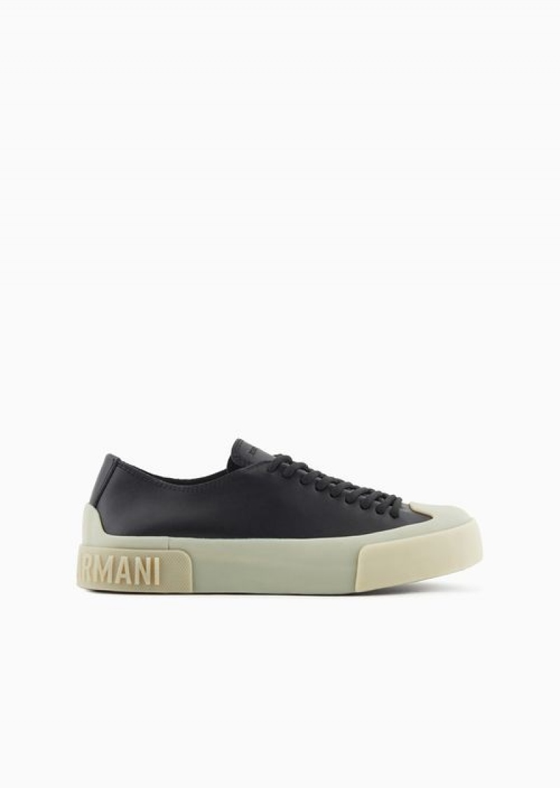 Black Emporio Armani Leather Sneakers With Clear Soles | EA-SN57227