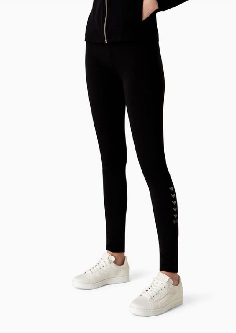 Black Emporio Armani Leggings Logo Series Eagle In Cotone Stretch | EA7-SN59533