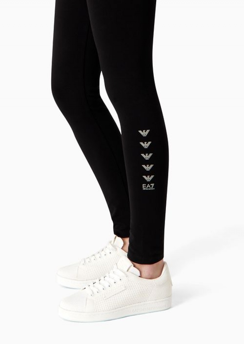 Black Emporio Armani Leggings Logo Series Eagle In Cotone Stretch | EA7-SN59533