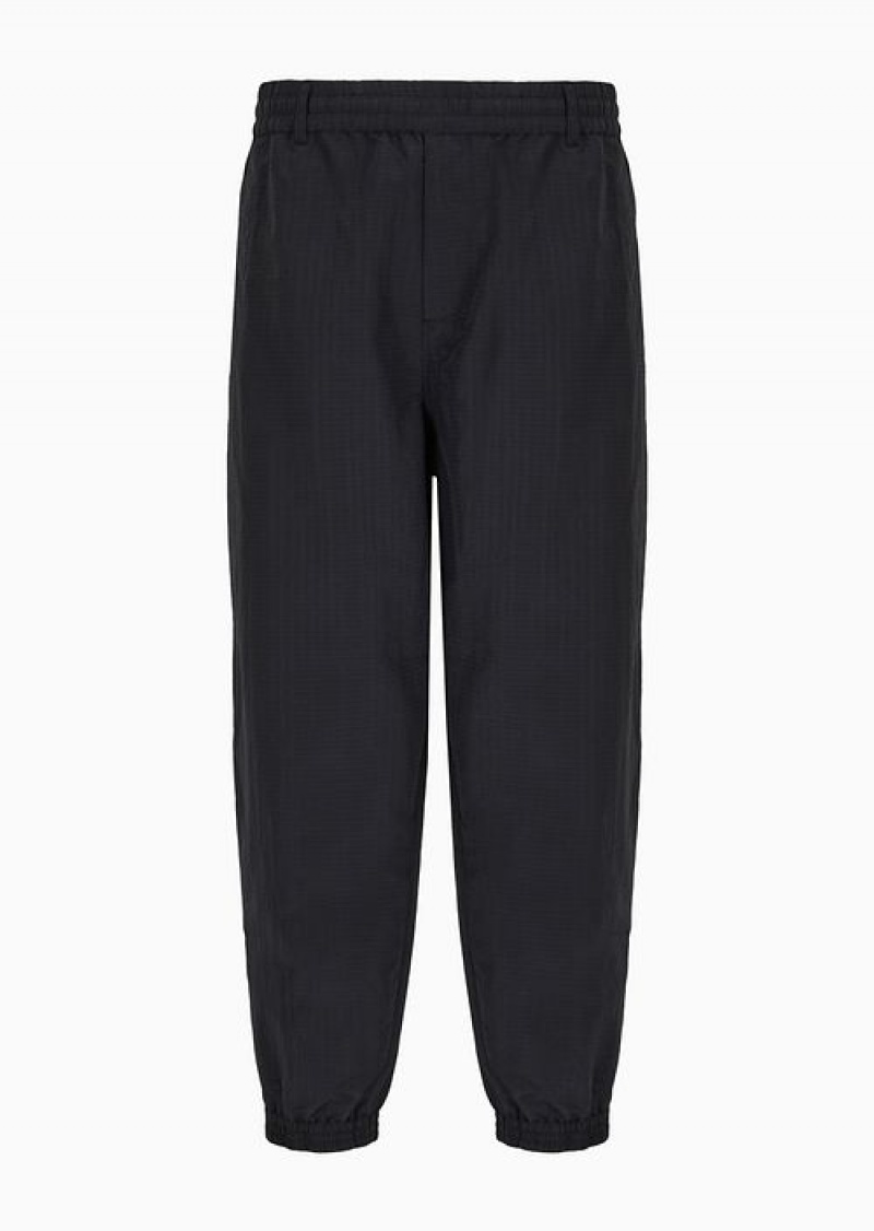 Black Emporio Armani Light Nylon Seersucker Trousers With Stretch Hem And Zip | EA-SN58419