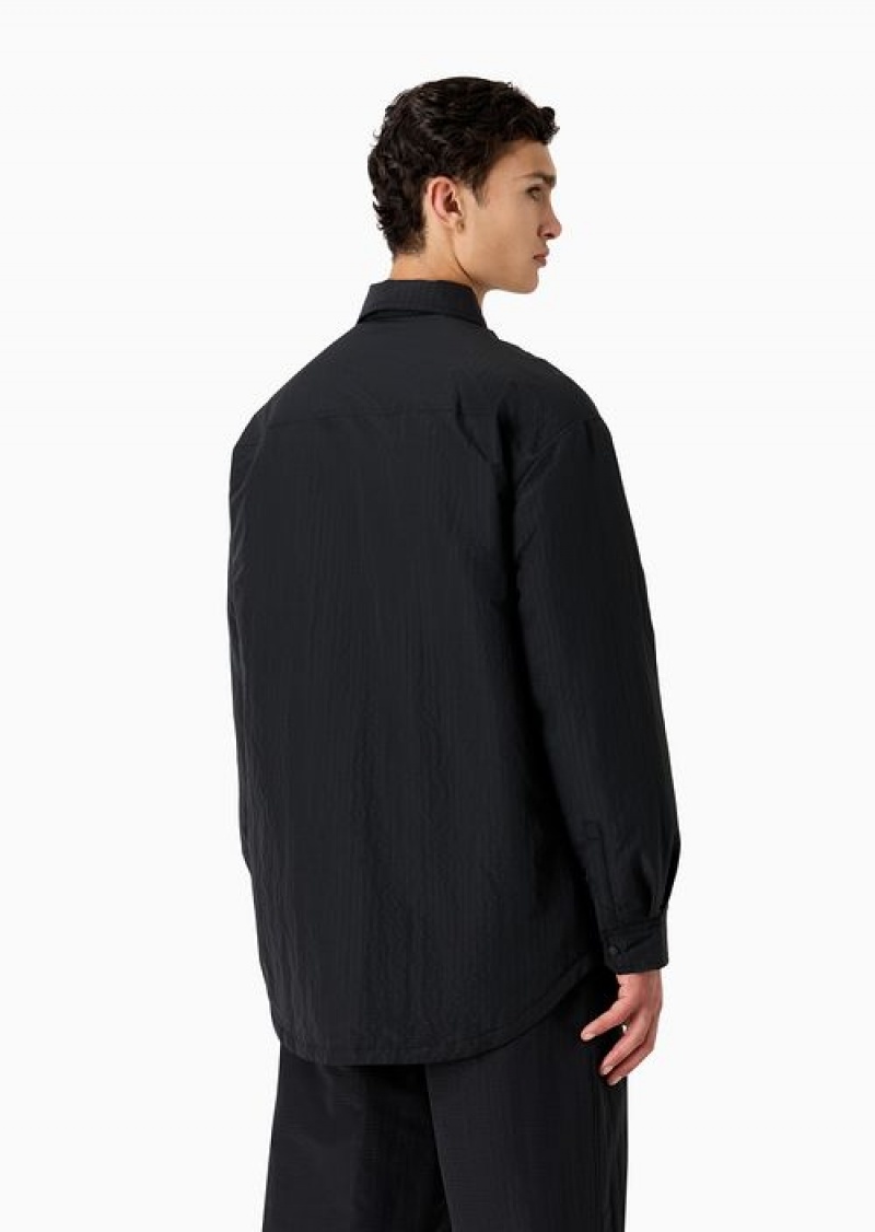 Black Emporio Armani Lightweight Nylon Seersucker Water-repellent Shirt Jacket | EA-SN58267