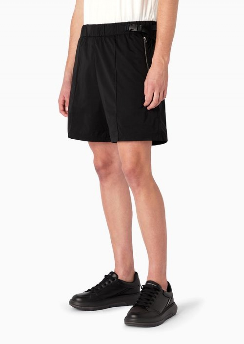 Black Emporio Armani Lightweight Ripstop Nylon Board Shorts In A Micro-check Pattern | EA-SN58302