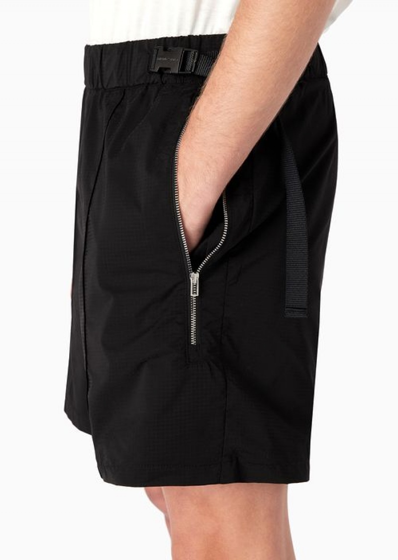 Black Emporio Armani Lightweight Ripstop Nylon Board Shorts In A Micro-check Pattern | EA-SN58302