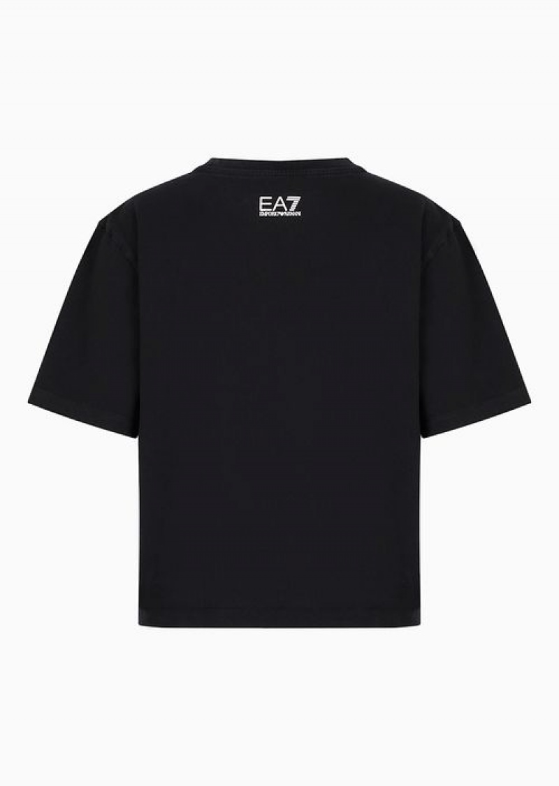 Black Emporio Armani Logo Series Boxy Cotton T-shirt | EA7-SN59631