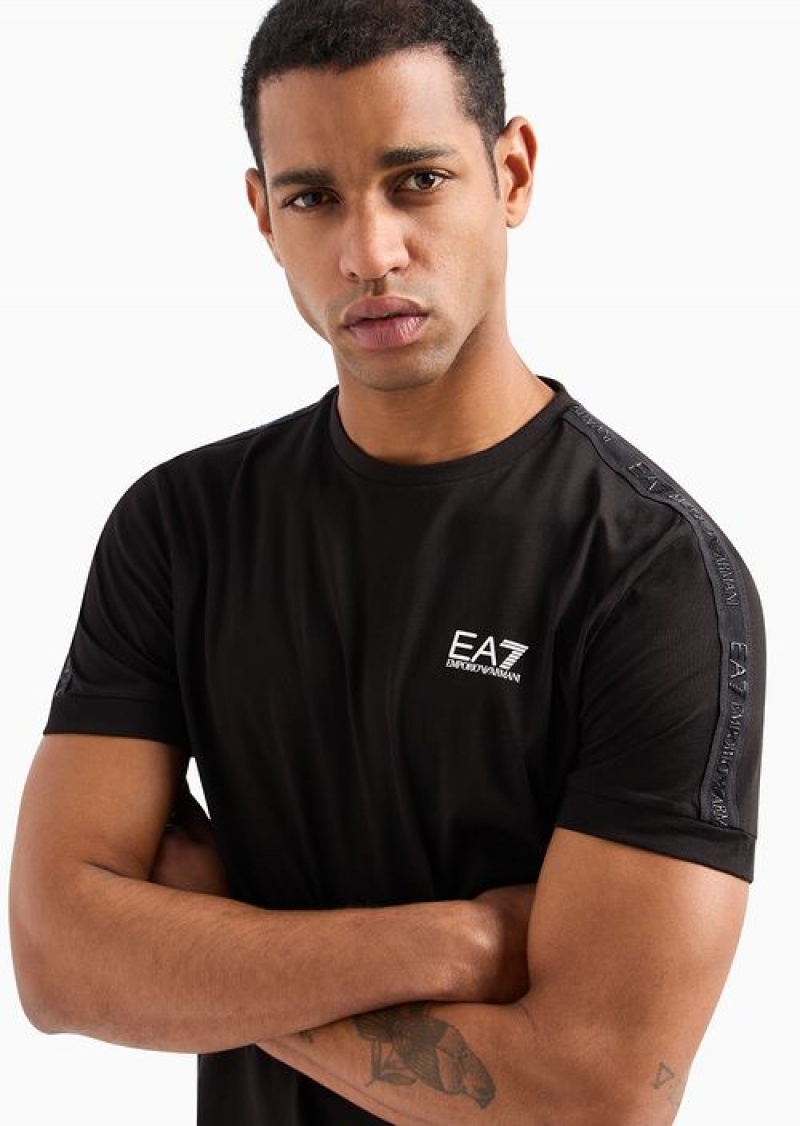 Black Emporio Armani Logo Series Cotton Crew-neck T-shirt | EA7-SN59958