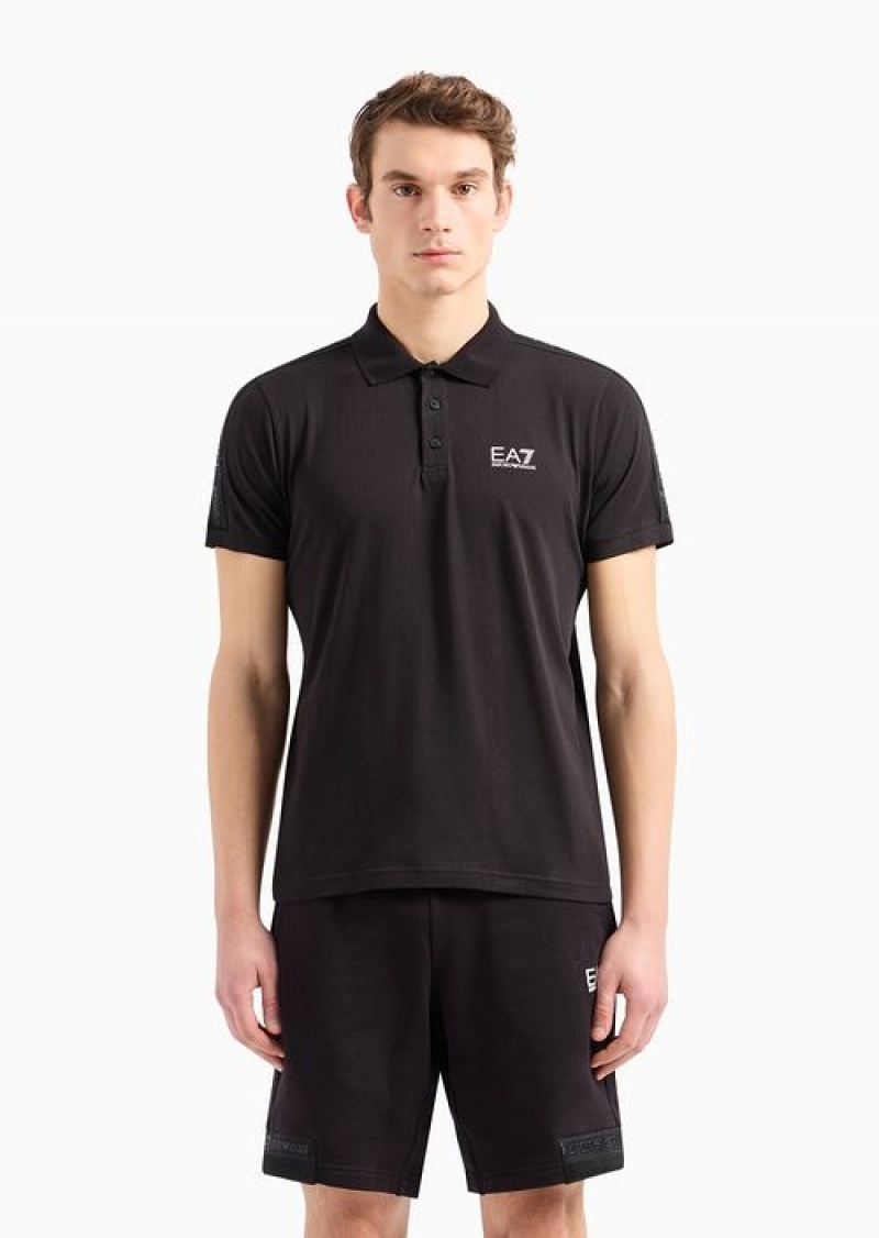 Black Emporio Armani Logo Series Cotton Polo Shirt | EA7-SN59962