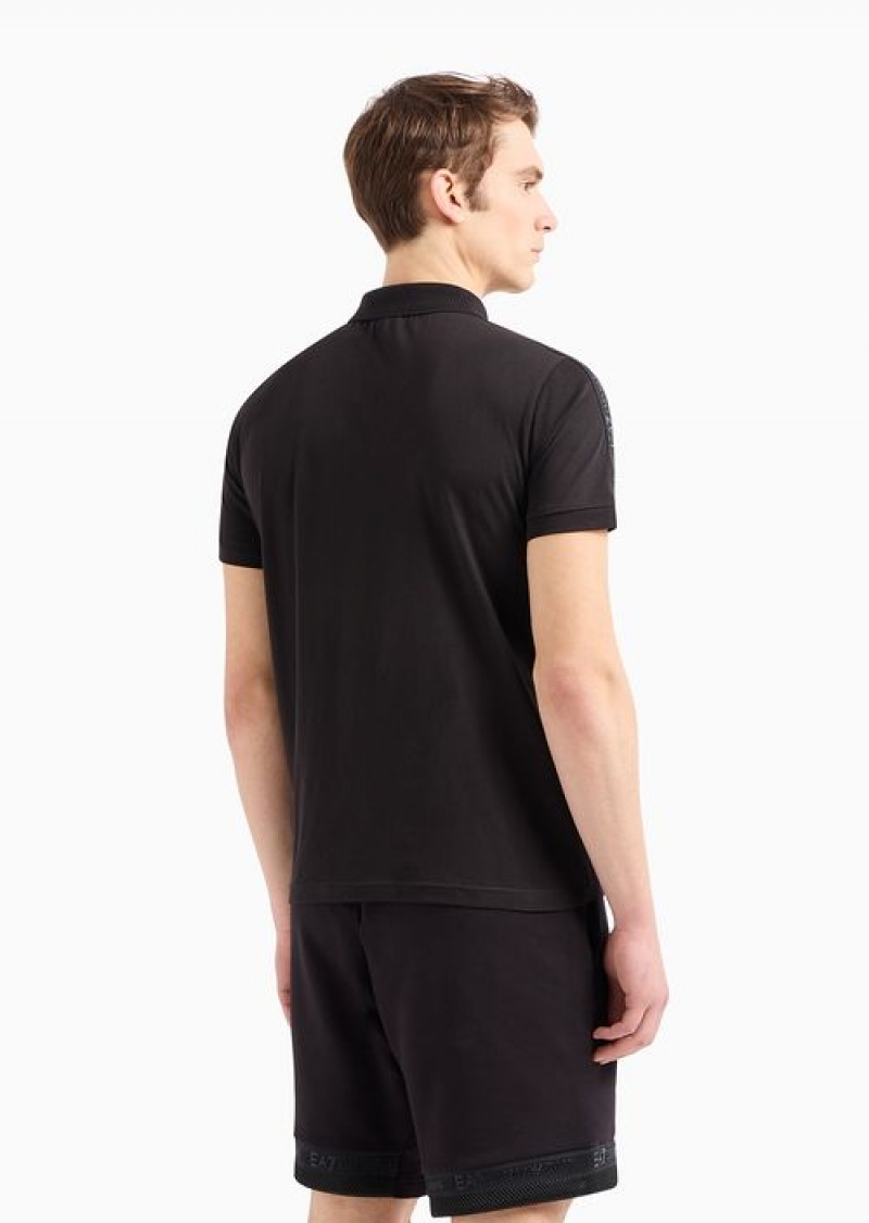 Black Emporio Armani Logo Series Cotton Polo Shirt | EA7-SN59962