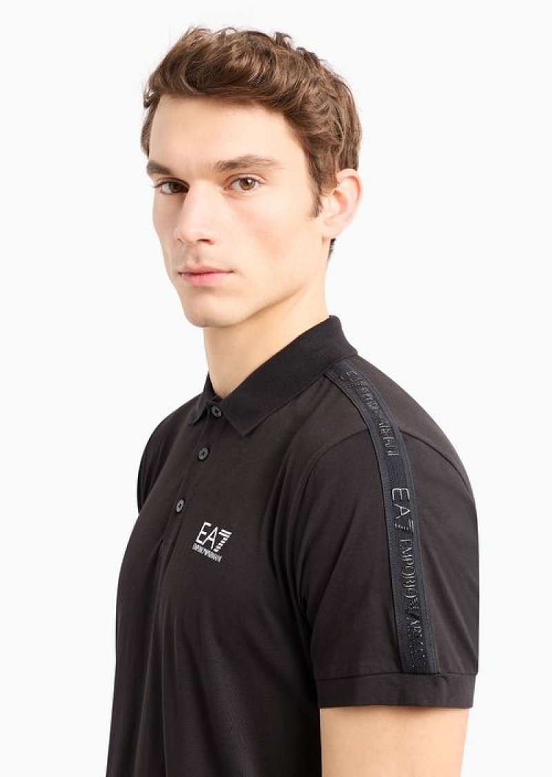 Black Emporio Armani Logo Series Cotton Polo Shirt | EA7-SN59962