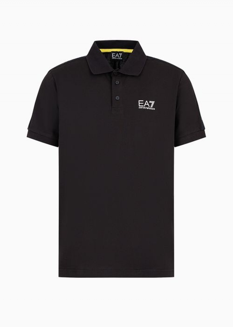 Black Emporio Armani Logo Series Cotton Polo Shirt | EA7-SN59962