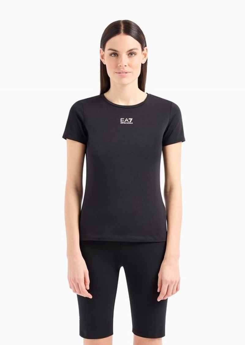 Black Emporio Armani Logo Series Crew-neck T-shirt In An Asv Organic-cotton Blend | EA7-SN59673