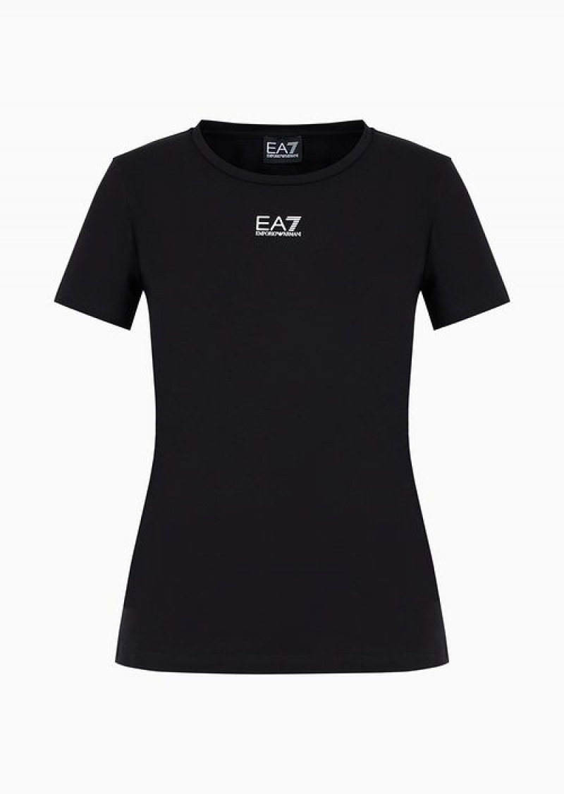 Black Emporio Armani Logo Series Crew-neck T-shirt In An Asv Organic-cotton Blend | EA7-SN59673