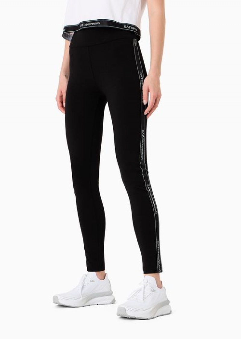 Black Emporio Armani Logo Series High-rise Stretch-cotton Leggings | EA7-SN59567