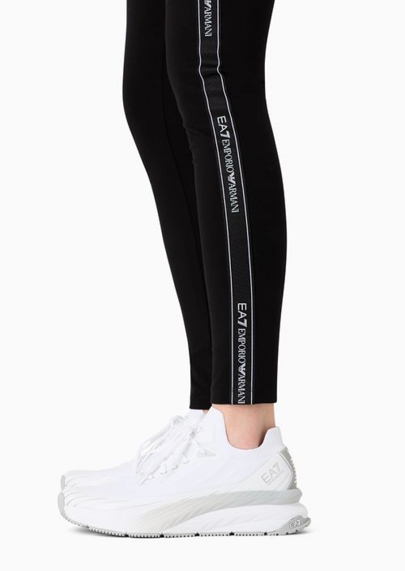 Black Emporio Armani Logo Series High-rise Stretch-cotton Leggings | EA7-SN59567