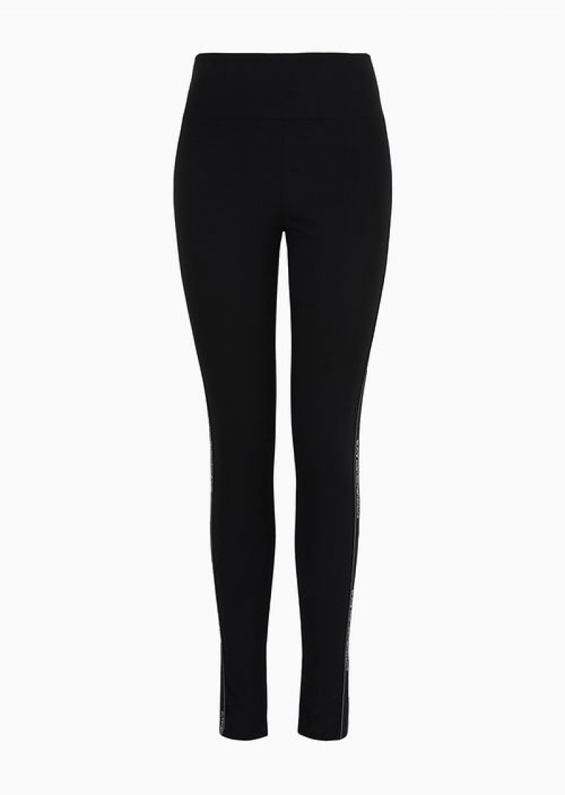 Black Emporio Armani Logo Series High-rise Stretch-cotton Leggings | EA7-SN59567