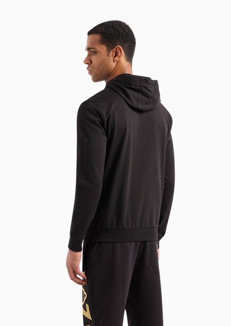 Black Emporio Armani Logo Series Hooded Cotton Sweatshirt | EA7-SN59985