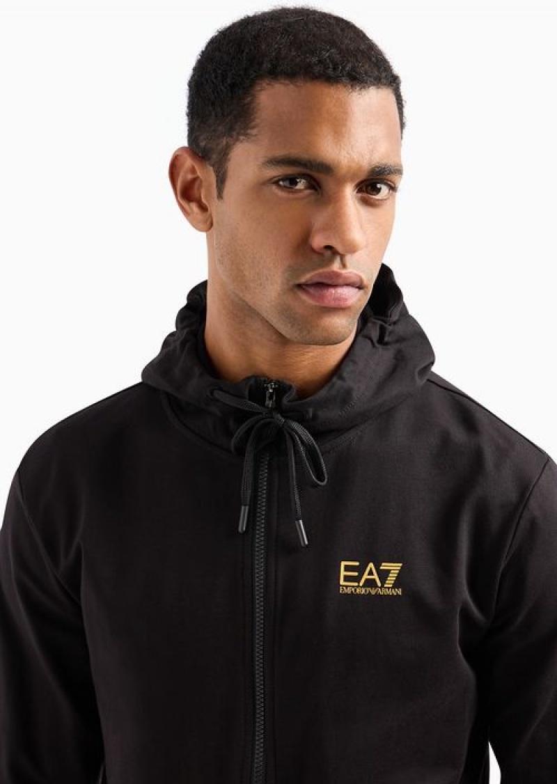 Black Emporio Armani Logo Series Hooded Cotton Sweatshirt | EA7-SN59985