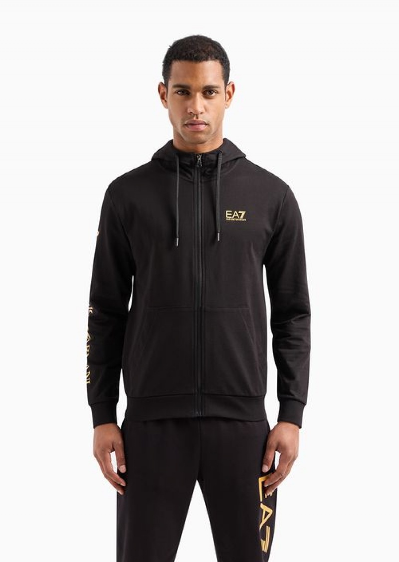 Black Emporio Armani Logo Series Hooded Cotton Sweatshirt | EA7-SN59985