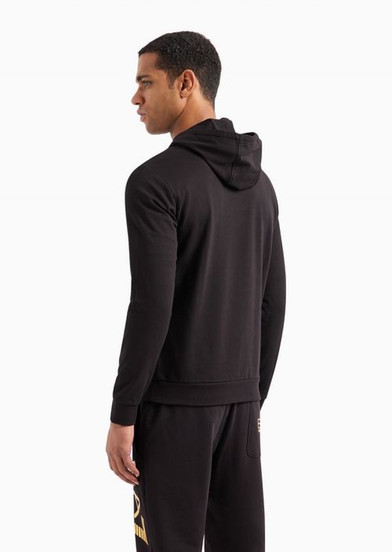 Black Emporio Armani Logo Series Hooded Cotton Sweatshirt | EA7-SN60001