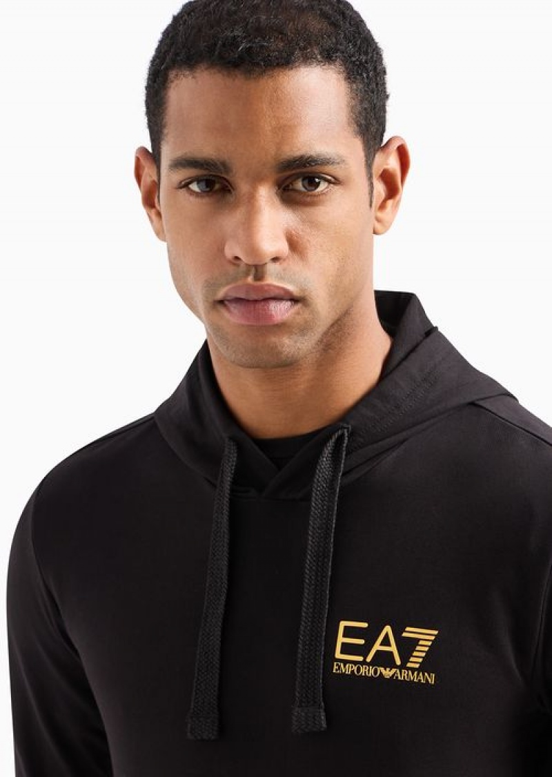 Black Emporio Armani Logo Series Hooded Cotton Sweatshirt | EA7-SN60001