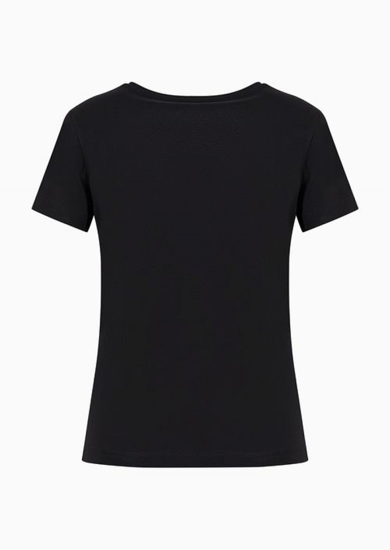 Black Emporio Armani Logo Series Organic-cotton T-shirt With A Rhinestone Logo | EA7-SN59635