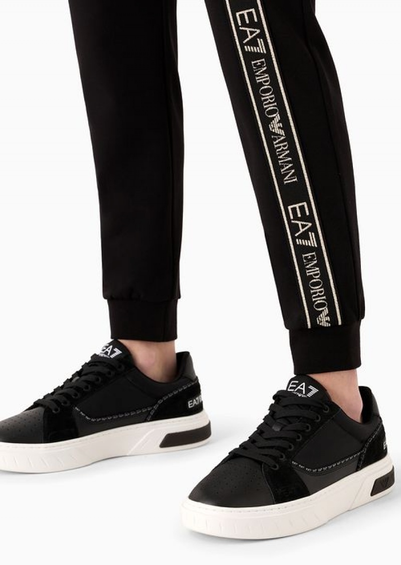 Black Emporio Armani Logo Series Recycled Fabric And Cotton Joggers | EA7-SN59529