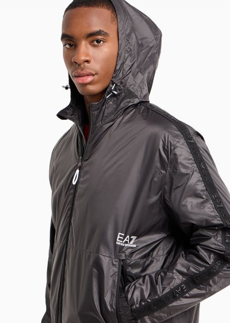 Black Emporio Armani Logo Series Recycled-fabric Hooded Jacket | EA7-SN59798