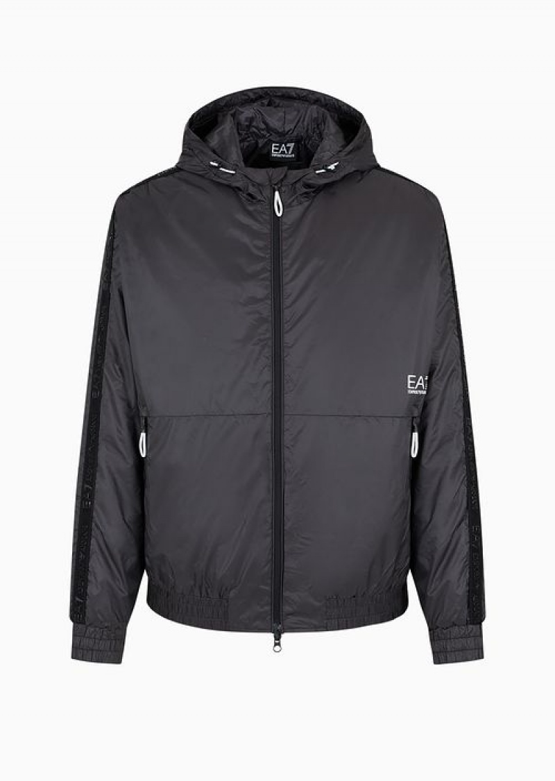 Black Emporio Armani Logo Series Recycled-fabric Hooded Jacket | EA7-SN59798