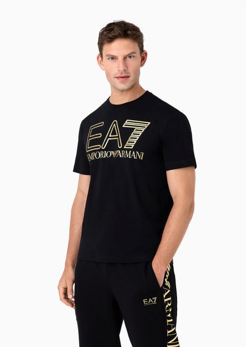 Black Emporio Armani Logo Series Short-sleeved Cotton T-shirt With Oversized Logo | EA7-SN59922