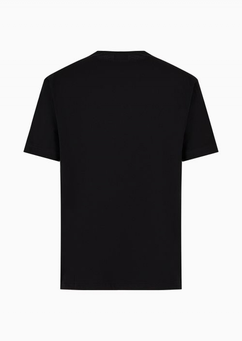 Black Emporio Armani Logo Series Short-sleeved Cotton T-shirt With Oversized Logo | EA7-SN59922