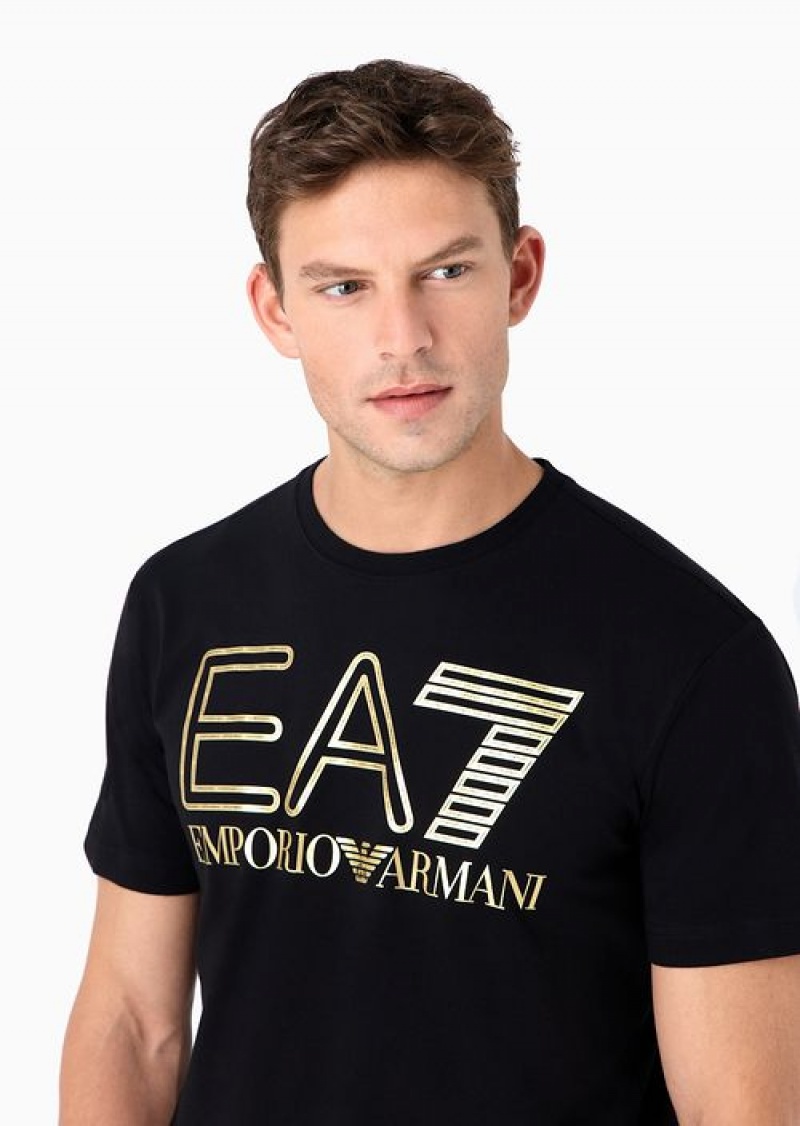 Black Emporio Armani Logo Series Short-sleeved Cotton T-shirt With Oversized Logo | EA7-SN59922