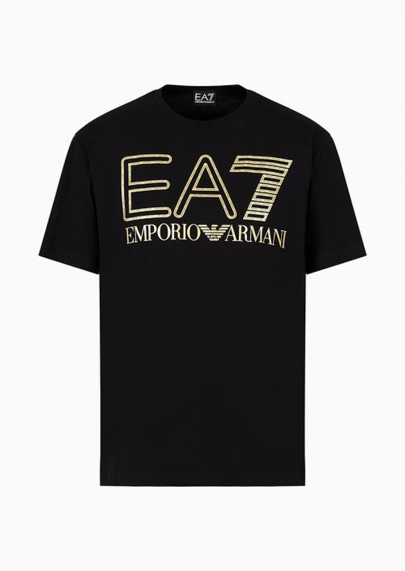 Black Emporio Armani Logo Series Short-sleeved Cotton T-shirt With Oversized Logo | EA7-SN59922