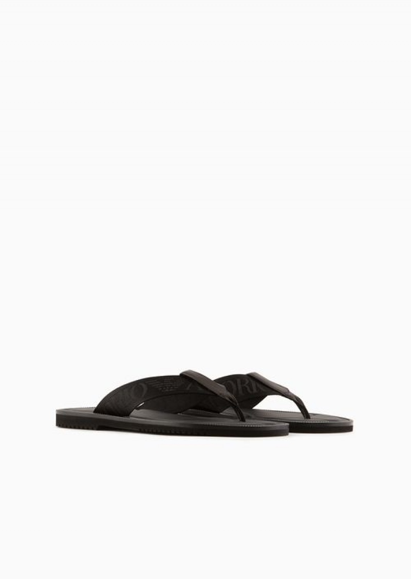 Black Emporio Armani Logo Tape Thong Sandals | EA-SN58889