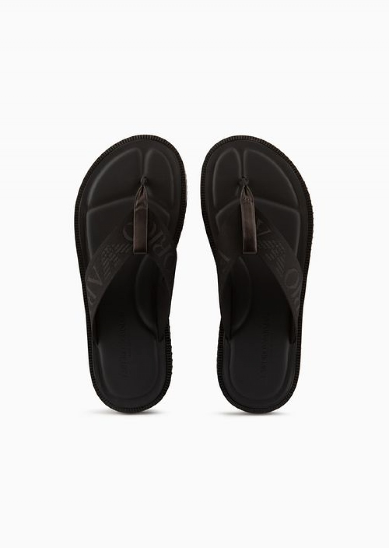 Black Emporio Armani Logo Tape Thong Sandals | EA-SN58889