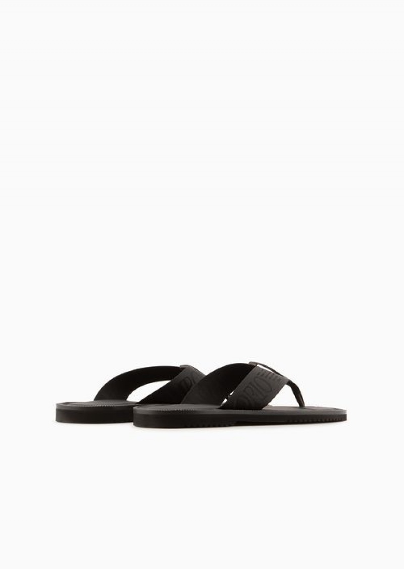 Black Emporio Armani Logo Tape Thong Sandals | EA-SN58889