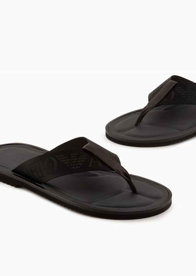 Black Emporio Armani Logo Tape Thong Sandals | EA-SN58889