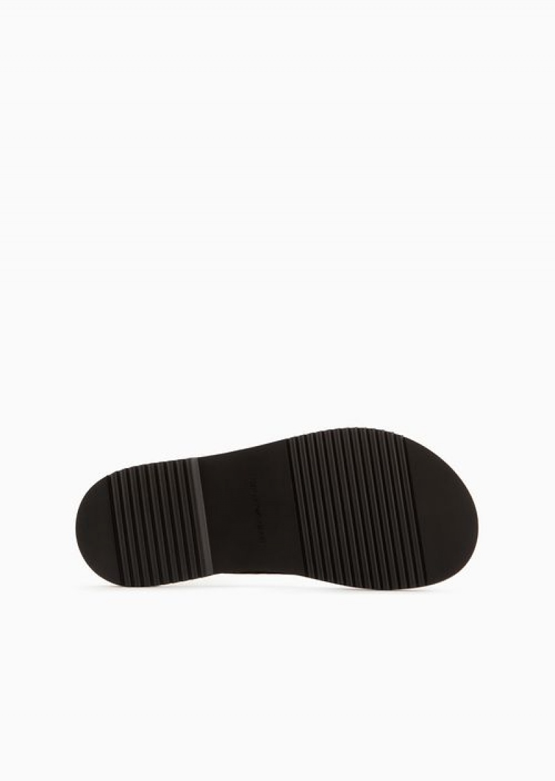 Black Emporio Armani Logo Tape Thong Sandals | EA-SN58889