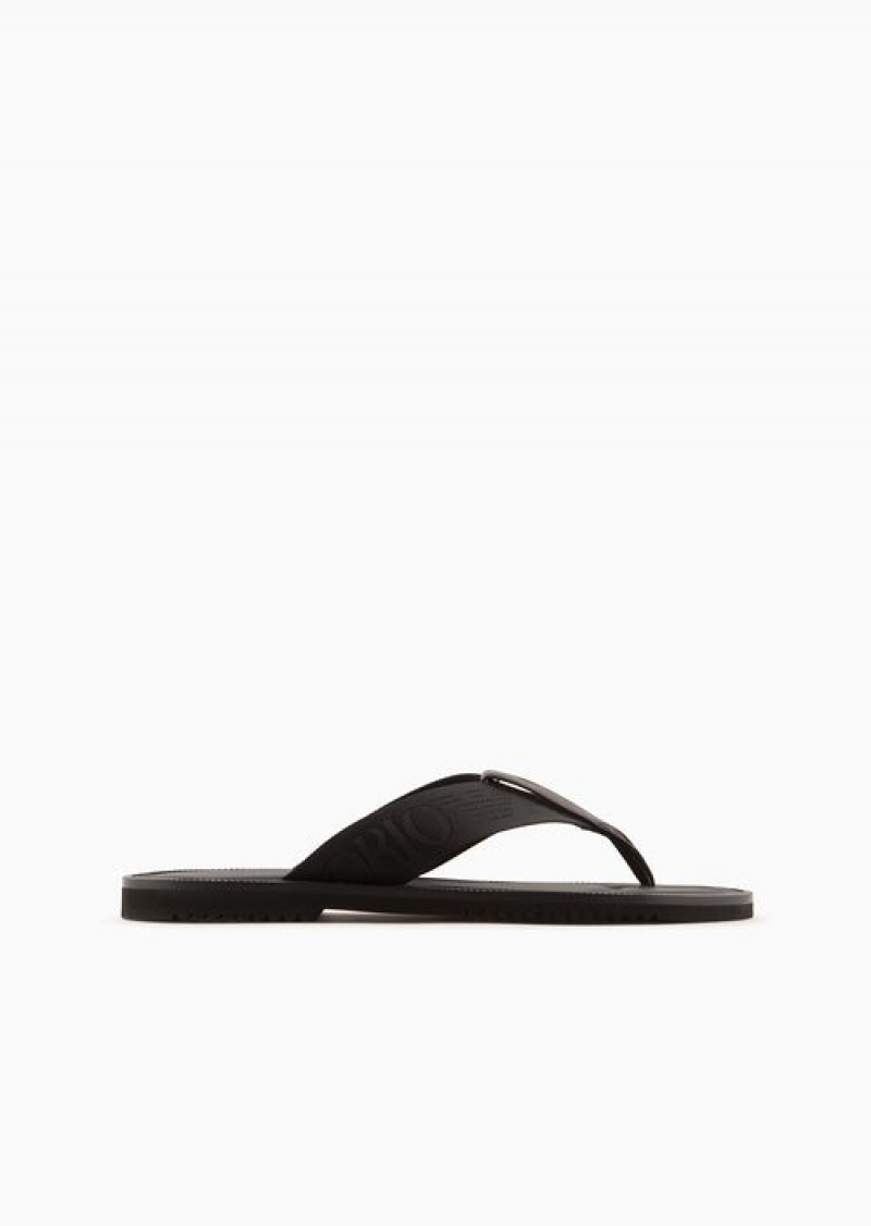 Black Emporio Armani Logo Tape Thong Sandals | EA-SN58889