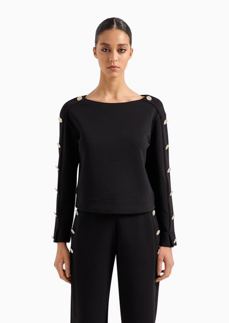 Black Emporio Armani Lunar New Year Boat-neck Sweatshirt With Golden Buttons | EA-SN56719