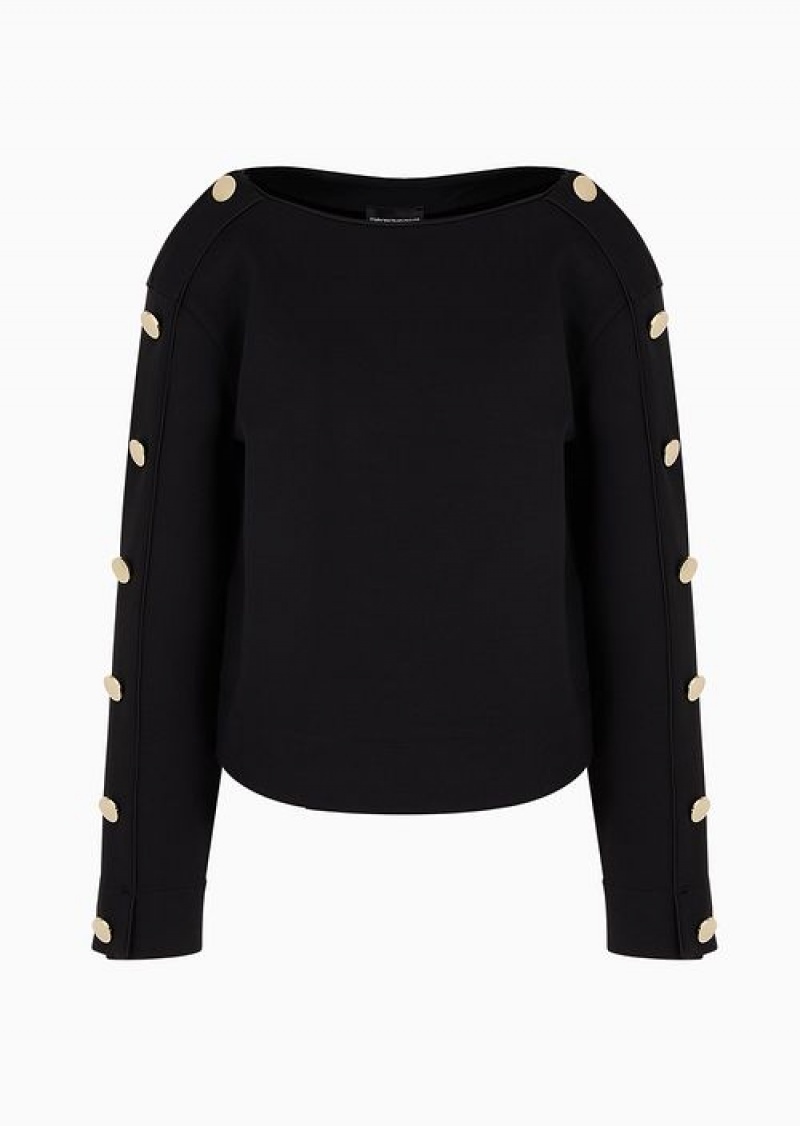 Black Emporio Armani Lunar New Year Boat-neck Sweatshirt With Golden Buttons | EA-SN56719