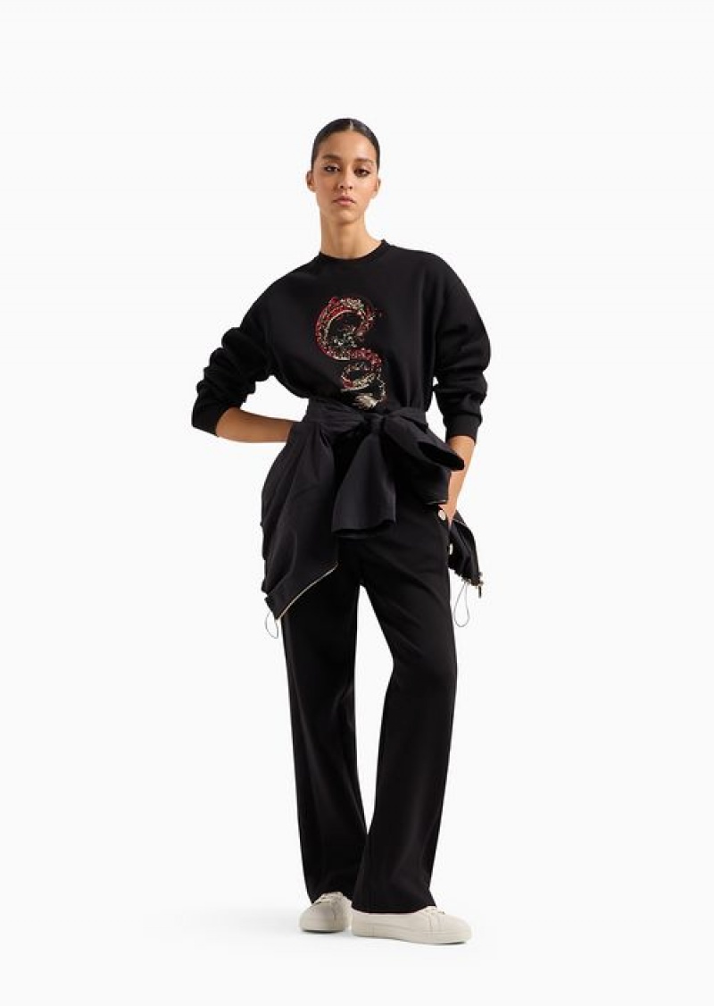 Black Emporio Armani Lunar New Year Sweatshirt With Oversized Dragon Embroidery | EA-SN57008