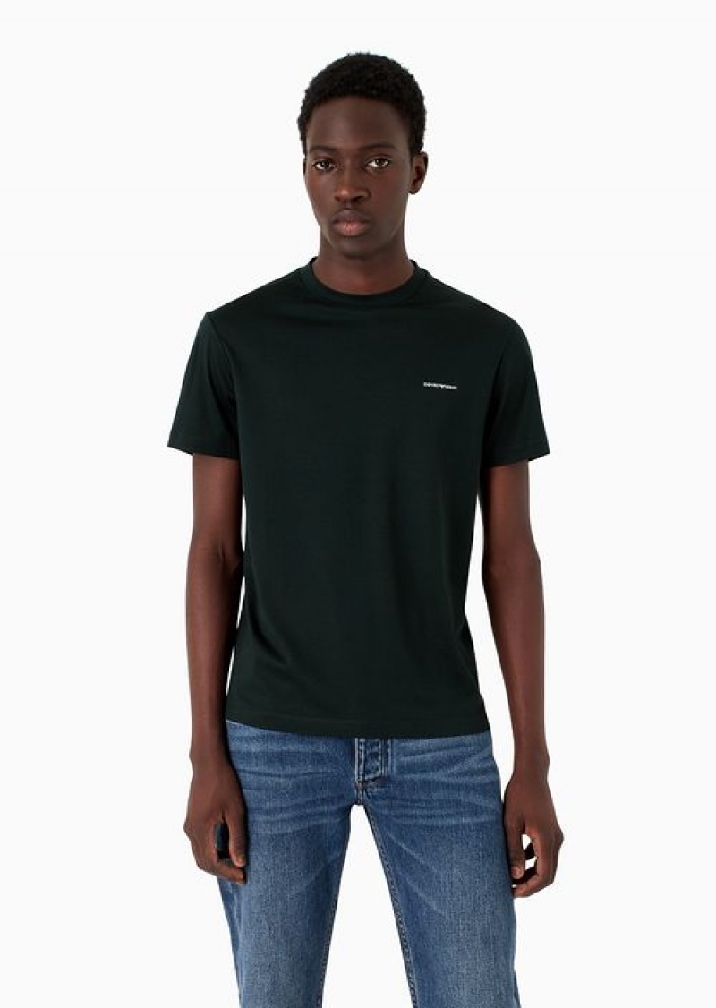 Black Emporio Armani Lyocell-blend Jersey T-shirt With Asv Micro Logo Lettering | EA-SN58596