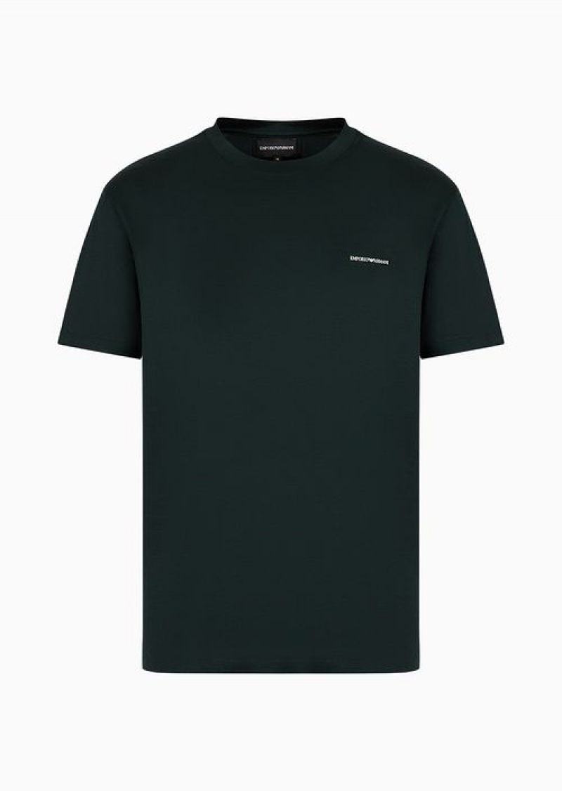 Black Emporio Armani Lyocell-blend Jersey T-shirt With Asv Micro Logo Lettering | EA-SN58596