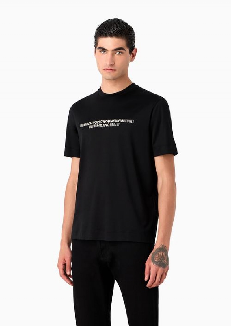 Black Emporio Armani Lyocell-blend Jersey T-shirt With Asv Logo Raised Embroidery | EA-SN58597