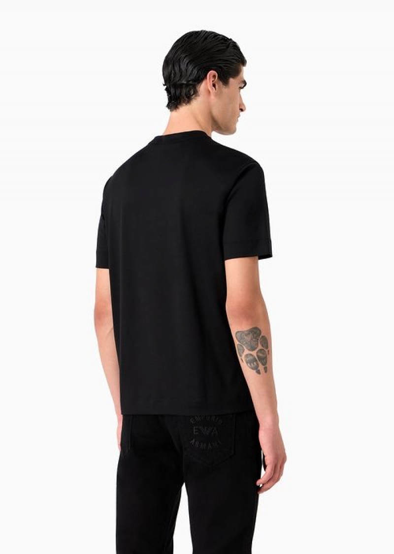 Black Emporio Armani Lyocell-blend Jersey T-shirt With Asv Logo Raised Embroidery | EA-SN58597