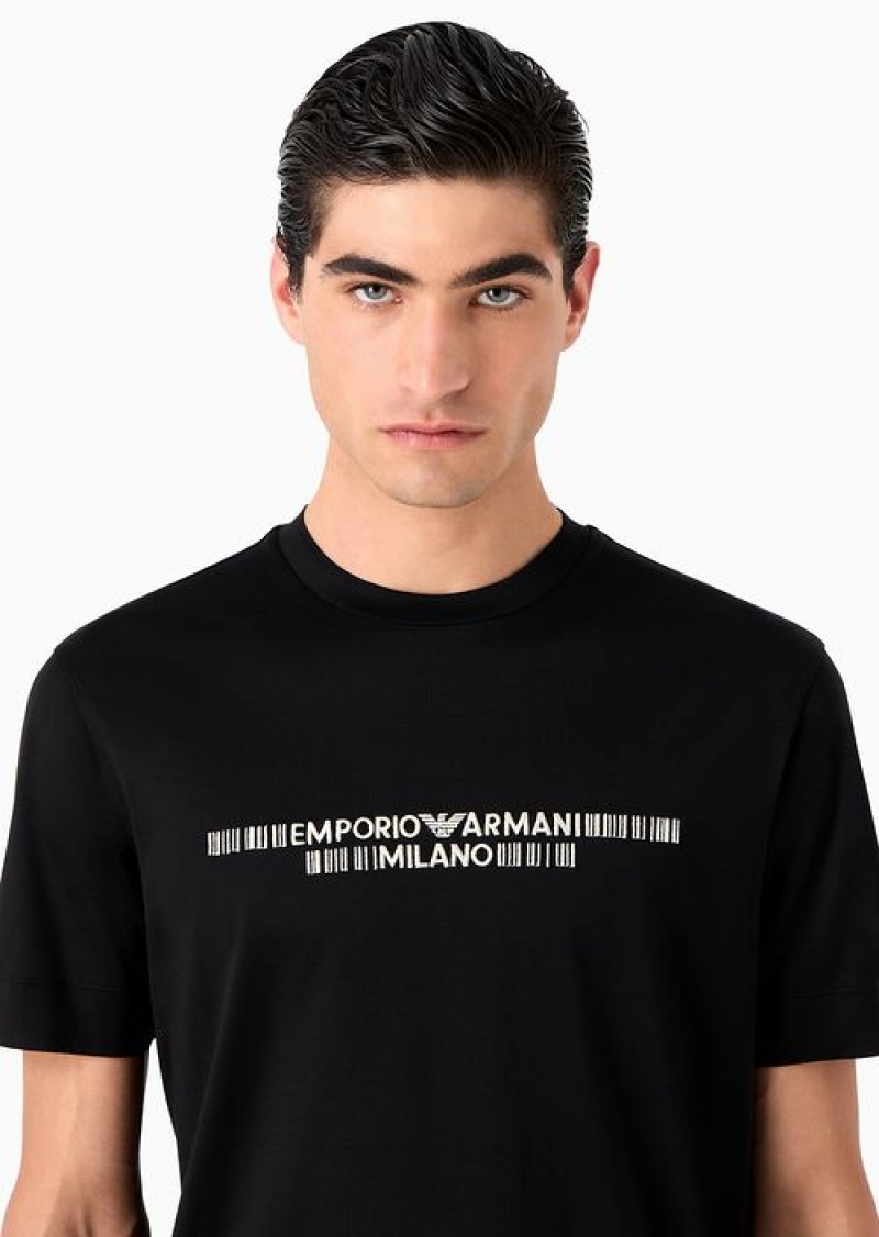 Black Emporio Armani Lyocell-blend Jersey T-shirt With Asv Logo Raised Embroidery | EA-SN58597