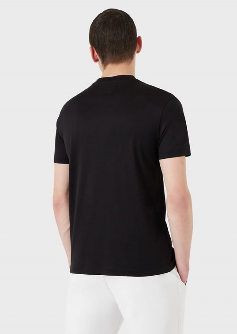 Black Emporio Armani Lyocell-blend Jersey T-shirt With Asv Micro Logo Lettering | EA-SN58735