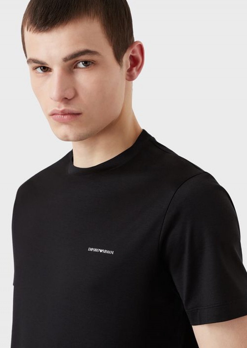 Black Emporio Armani Lyocell-blend Jersey T-shirt With Asv Micro Logo Lettering | EA-SN58735